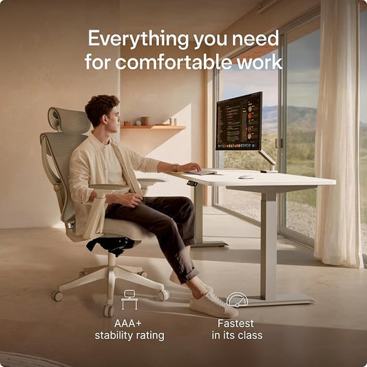 Desktronic HomeOne Standing Desk 48x24 — Ergonomic Sit Stand Home Office Desk, Made in Europe, Electric Dual Motor Height Adjustable, USB & USB-C Charging, Wobble-Free, Touchscreen, 3 Memory Presets
