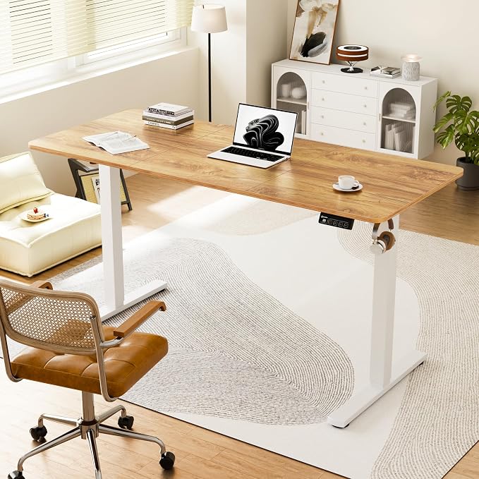 ERGOMAKER 55" Electric Standing Desk, Adjustable Height, Sit Stand Up Desk for Home Office & Computer Workstations, Memory Controller, Light Rustic Brown