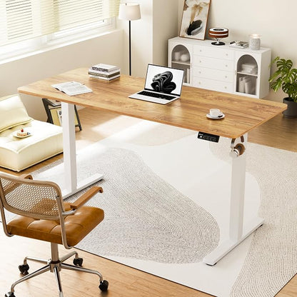 ERGOMAKER 55" Electric Standing Desk, Adjustable Height, Sit Stand Up Desk for Home Office & Computer Workstations, Memory Controller, Light Rustic Brown