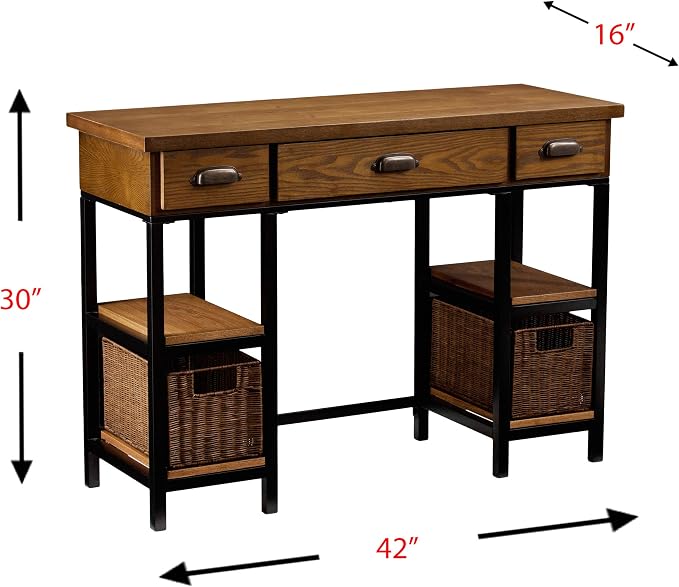 SEI Furniture "Mirada Writing Desk 42" Wide - Weathered Gray w/ Natural Brown Finish - Broad Workspace", weathered gray/ natural brown/ black