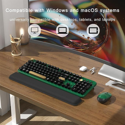 MPTOG Colorful Wireless Computer Keyboard and Mouse Combo with Round Typewriter Keycaps, Retro Design, Power Switch, Ergonomic Design, 2.4GHz Wireless for Windows, Mac, PC(Dark Green)