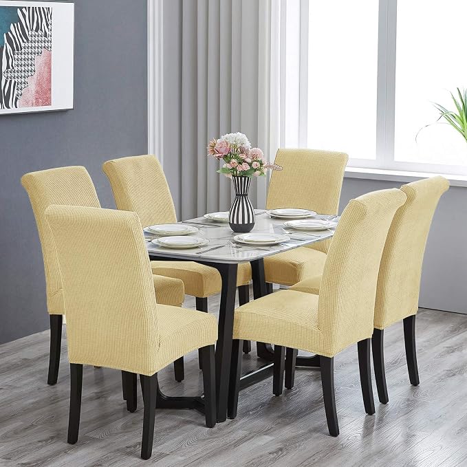 Stretch Chair Covers for Dining Room Set of 2, Removable Washable Dining Room Chair Covers, Dining Chair Slipcovers Seat Protector, Great Decoration for Home and Banquet (Champagne, 2 Pack)