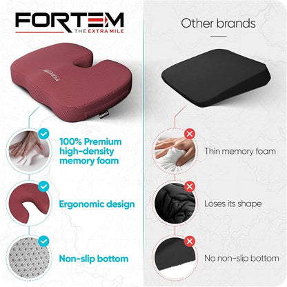FORTEM Seat Cushion, Office Chair Cushion, Memory Foam Car Seat Cushions, Sciatica Coccyx Tailbone Pain Relief, Chair Cushions for Back Support, Sitting Pad for Gaming, Washable Cover, Non Slip