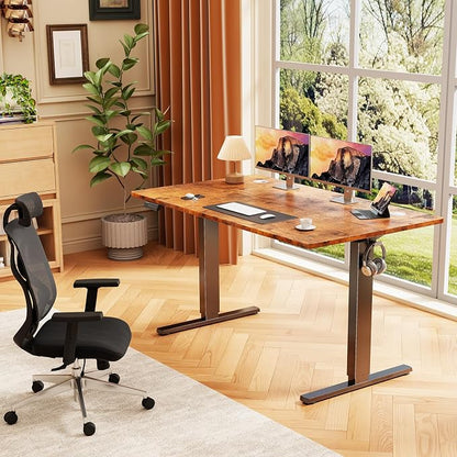 Sweetcrispy 48 Inch Electric Standing Desk, Height Adjustable Sit Stand Up Desk, Computer Workstation Home Office Gaming Rising Table with Memory Preset Splice Board,Rustic Brown