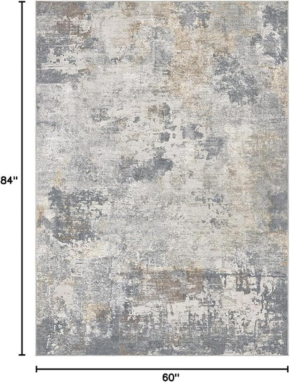 UERMEI 5x7 Area Rug Living Room Rugs - Washable Neutral Modern Abstract Soft Thin Large Rug Indoor Floor No Slip Rug Carpet for Bedroom Under Dining Table Home Office Decor - Blue Grey