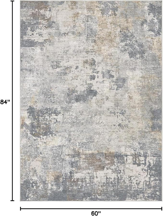 UERMEI 5x7 Area Rug Living Room Rugs - Washable Neutral Modern Abstract Soft Thin Large Rug Indoor Floor No Slip Rug Carpet for Bedroom Under Dining Table Home Office Decor - Blue Grey
