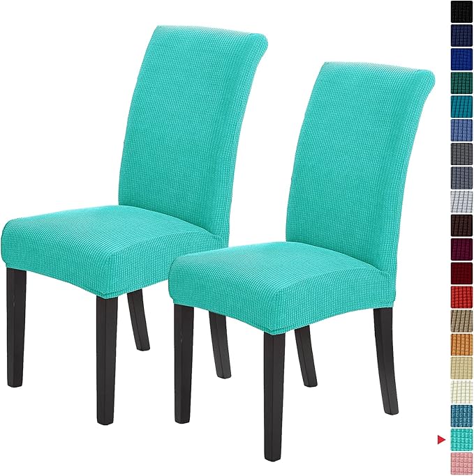 Stretch Chair Covers for Dining Room Set of 2, Removable Washable Dining Room Chair Covers, Dining Chair Slipcovers Seat Protector, Great for Home and Banquet Decoration (Turquoise, 2 Pack)