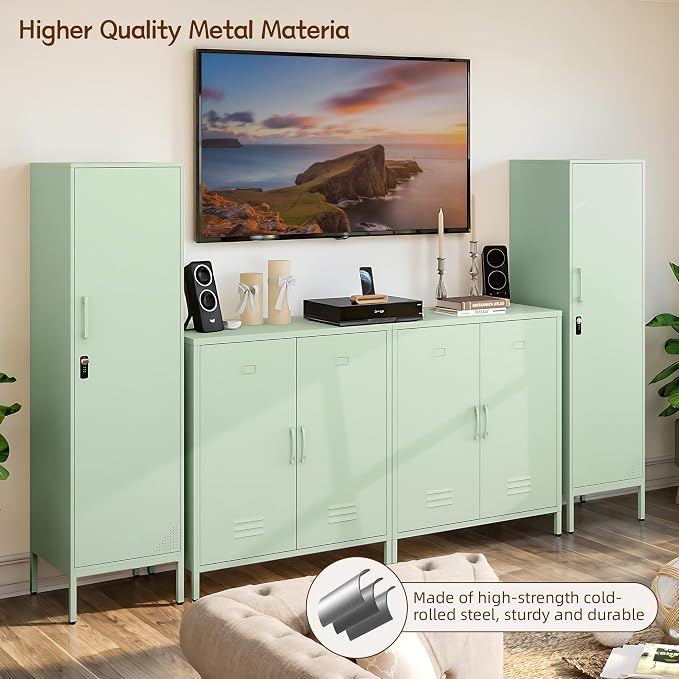 Locker Storage Cabinet with Adjustable Shelves and Door(Green) | Metal Lockable Storage Cabinet for Kitchen Pantry Home Office Bathroom School Dormitory