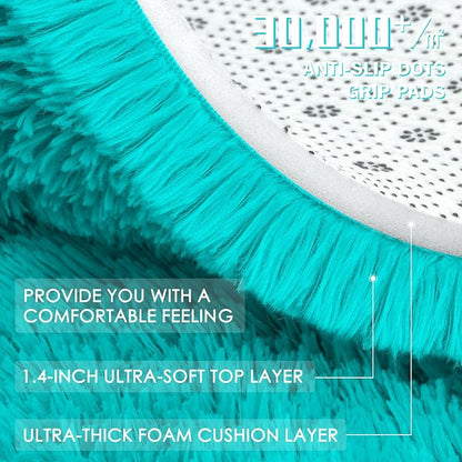 OLANLY Teal Blue Round Rugs for Bedroom - Machine Washable, 8 ft Circle Area Rugs for Living Room, Soft and Fluffy Shaggy Carpet for Teen Girls and Boys, Nursery Rooms, Dorms, Home Decor Aesthetic
