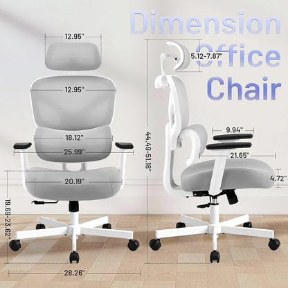 AreShark Ergonomic Office Chair - High Back Breathable Mesh Desk Chair with Lumbar Support & Adjustable Headrest - Rolling Swivel Reclining Comfy Computer Gaming Chair with 2D Armrests for Home Office