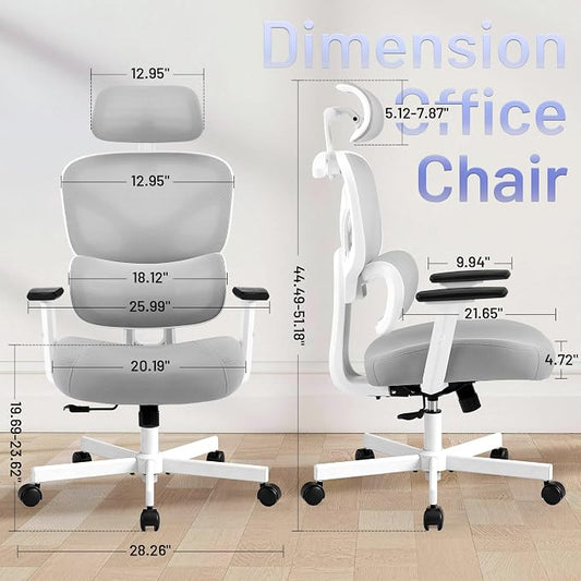 AreShark Ergonomic Office Chair - High Back Breathable Mesh Desk Chair with Lumbar Support & Adjustable Headrest - Rolling Swivel Reclining Comfy Computer Gaming Chair with 2D Armrests for Home Office