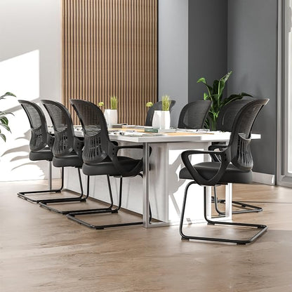 DUMOS Office Desk Chair with Sled Base Set of 2, Ergonomic Executive Mesh Computer Chairs with Lumbar Support for Home Bedroom Waiting Reception Guest Student