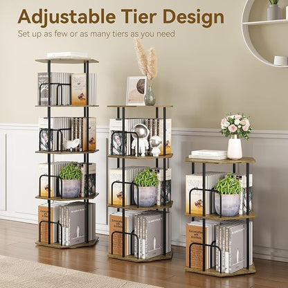 SUNMORY 4 Tier Rotating Bookshelf Tower, Revolving 360 ° Spinning Bookcase, Hexagonal Corner Book Shelf Storage Carousel, Vertical Rotate Turning Organizer Book Shelves for Living Room Office Bedroom