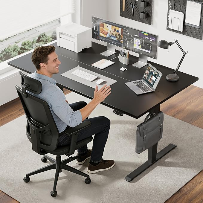 Agilestic Electric Standing Desk, 55 x 28 Inches Height Adjustable Desk, Sit Stand up for Work Office Home, Ergonomic Rising Computer Table with Memory Preset, Black