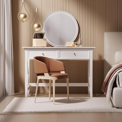 Lewahom White Computer Desk with 2 Drawers, Modern Makeup Vanity Desk with Storage, Writing Desk for Home Office, 42'' Long Study Simple White Desk for Bedroom Console Table Living Room