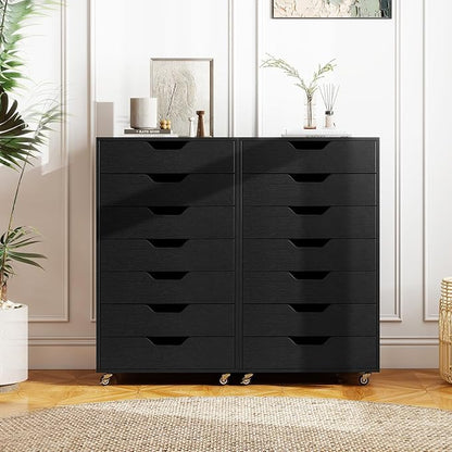 7 Drawers Filing Cabinet, Vertical File Cabinet for Home Office, Mobile Under Desk Office Storage Cabinets with Wheels (Black)