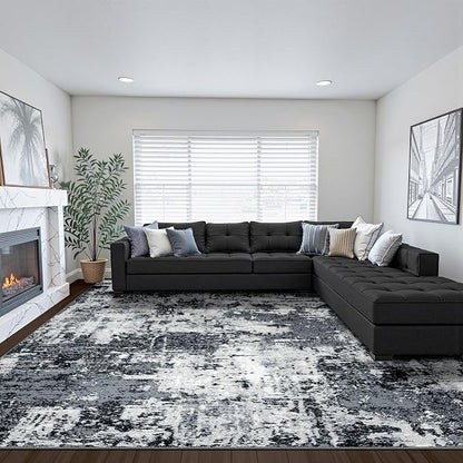 RELEANY Washable Area Rugs 8'x10' Non-Slip Modern Abstract Soft for Living Room Entryway Bedroom Kitchen, Print Pattern, Black Navy Blue Gray