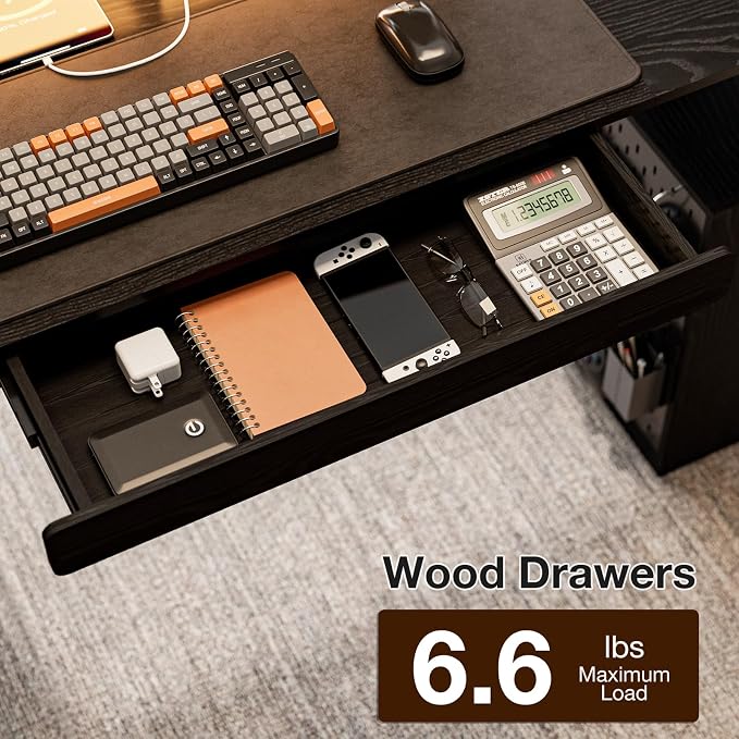 63x24 Electric Standing Desk with Drawer & Power Outlet, Ergonomic Sit Stand Desk with LED Lights, 2 Pegboards Storage, Monitor Stand, Height Adjustable 28.3"-47.2" for Home & Office, Black