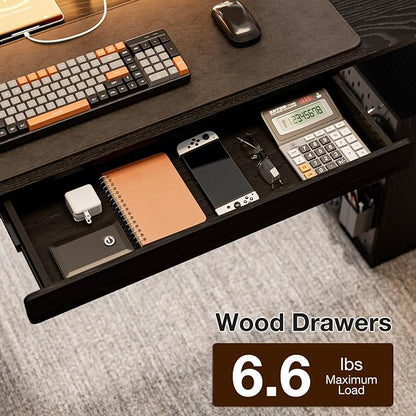 63x24 Electric Standing Desk with Drawer & Power Outlet, Ergonomic Sit Stand Desk with LED Lights, 2 Pegboards Storage, Monitor Stand, Height Adjustable 28.3"-47.2" for Home & Office, Black
