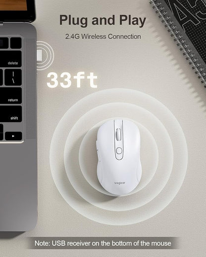 wegear USB Wireless Mouse for Laptop PC Mac, 2.4GHz Cordless Mouse with 6 Buttons, 5-Level Adjustable 4000 DPI, Ergonomic Portable Optical Computer Mice, 24-Month Battery Life -White