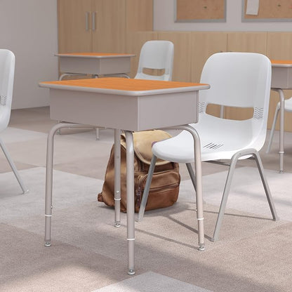 Flash Furniture Billie Student Desk - Walnut Open Front School Desk - Silver Metal Frame - 24"W x 18"D Adjustable Height, Durable for School or Remote Learning
