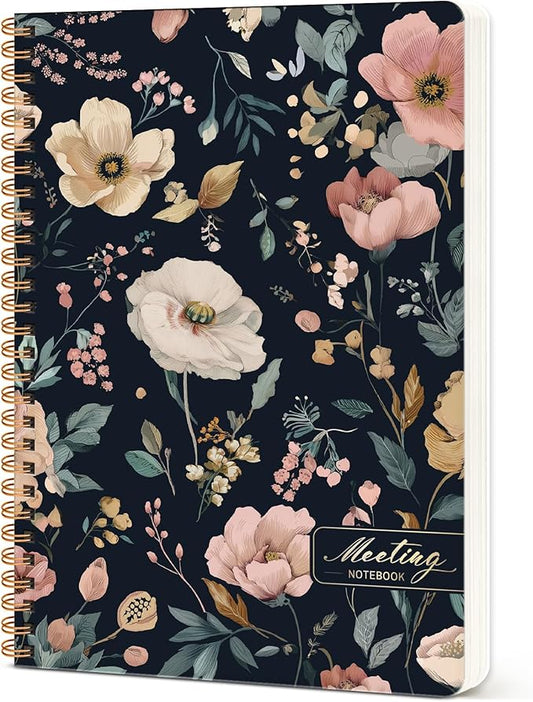 Meeting Notebook for Work Organization - Work notebook with action items, Meeting Minutes Planner Notebook, Perfect Office Supplies for Men & Women - Evening Petals