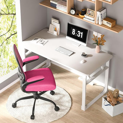 Mimoglad Ergonomic Office Chair - Desk Chair with Flip-up Armrests & 135° Recline, Adjustable Lumbar Support - Space-Saving Task Chair for Business/Team Office & Home (Modern, Rose-Carmine)