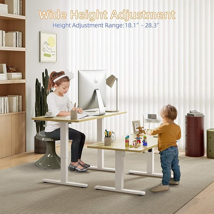 YIHAYO Low Height Adjustable Desk, Lifts 18.1-28.3 Inches, Electric Standing Desk for Short People, 60 x 24 Inches Computer Table with Splice Board for Home Office, Natural