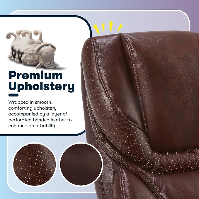 Serta Conway Big and Tall Executive Office Chair - Ergonomic Lumbar Support, Bonded Leather, Padded Armrests, High Back Computer Desk Chair, Chestnut Brown