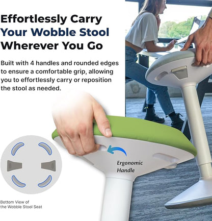 Standing Desk Stool Chair, Height Adjustable Stool 21-31 inch for Office and Classroom, Swivel seat, Anti-Slip Bottom Ergonomic Wobble Stool with Rocking Motion, Green