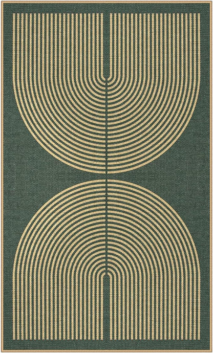 Lahome Enfys Modern Rainbow Easy Jute Entry Rug, 3x5 Washable Outdoor Patio Porch Rug, Farmhouse Non Slip Non Shedding Dark Green Carpet for Dorm Living Room Deck Front Door Kitchen