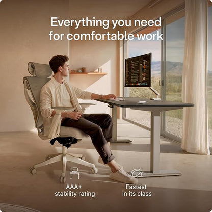Desktronic HomeOne Standing Desk 54x28 — Ergonomic Sit Stand Home Office Desk, Made in Europe, Electric Dual Motor Height Adjustable, USB & USB-C Charging, Wobble-Free, Touchscreen, 3 Memory Presets