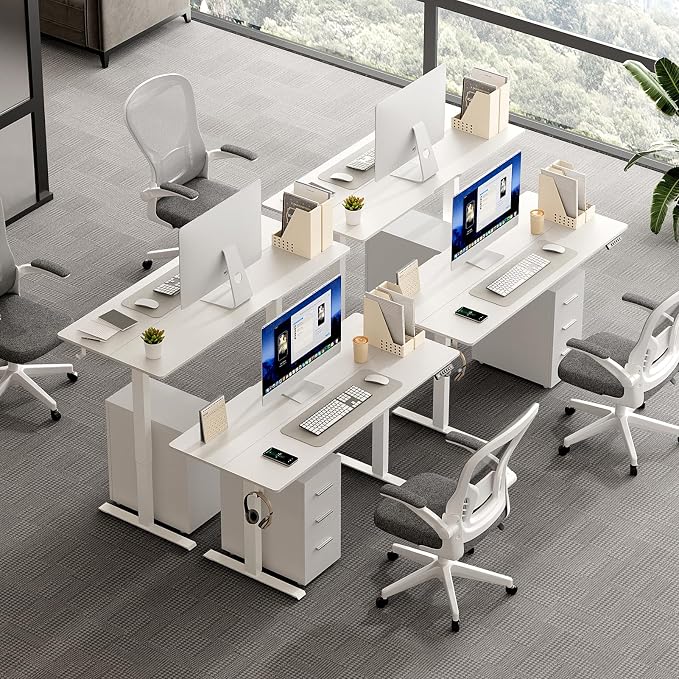 48x24 in Electric Standing Desk,Adjustable Height with Wheels,White | Spliced Desktop,27.9"–46.8" Height Range,4 Memory Presets,Lockable Wheels,Headphone Hook,Sit Stand Desk,Home Office