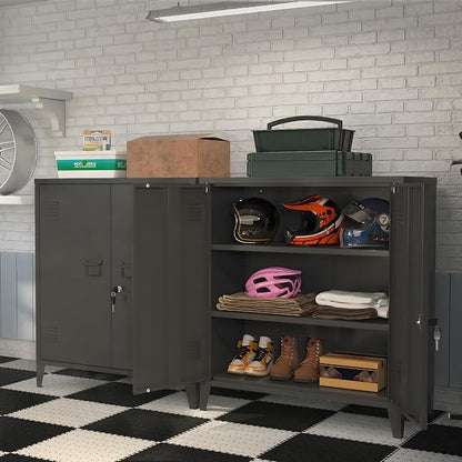 Metal Storage Cabinet 35.4”H Locking Storage Cabinet (Black) | With 2 Adjustable Shelves and Doors, Small Storage Cabinet for Home School Office Garage