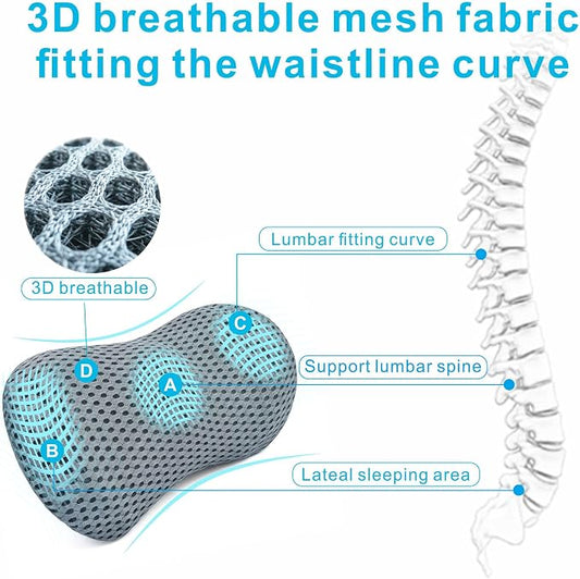 Lumbar Support Pillow for Office Chair, Ergonomic Memory Foam Back Cushion for Lower Back Support, Breathable Mesh Lumbar Cushion for Car Seat, Desk Chair & Long Sitting Relief