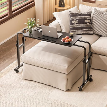 Furist Overbed Table with Wheels, Adjustable Height and Length Over Bed Desk, Hospital Heavy Duty Metal Leg Laptop Stand for Adults