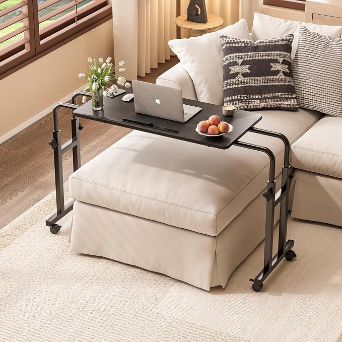 Furist Overbed Table with Wheels Laptop Desk Cart Table Over The Bed Table Adjustable Height and Length for Hospital and Home use