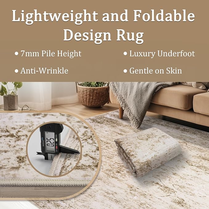 8x10 Area Rug Living Room Rugs - Washable Rug Large Modern Abstract Soft Thin Carpets Indoor Floor No Slip Vintage Carpet for Bedroom Under Dining Table Nursery Home Office Decor Beige