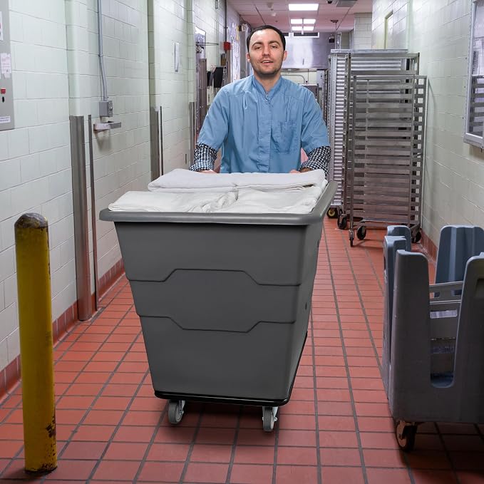 ReadySpace Commercial 16 Bushel Utility Cart with Steel Base, Poly Box Basket Truck, Laundry Cart, and Rolling Trash Bin, 47-Inch x 34.75-Inch x 35.5-Inch, 1000 Pound Weight Capacity, Gray