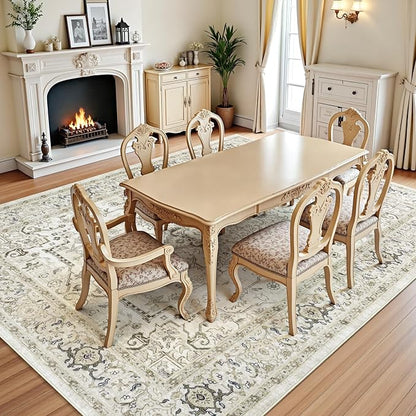 Lofus 8x10 Area Rugs for Living Room, Washable Area Rug, Rugs for Bedroom, Kitchen, Vintage Boho Carpet, Soft Non-Slip, Low Pile Large Area Rug for Office Dining Room, Beige and Brown