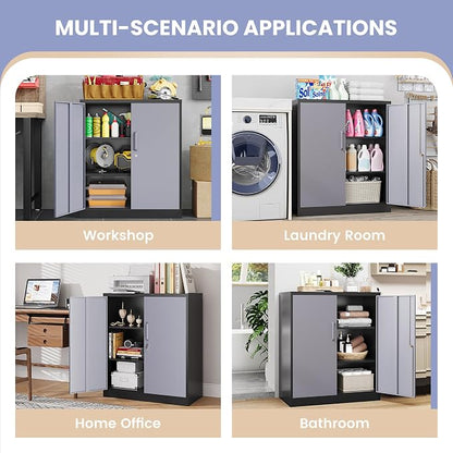 Metal Tool Storage Cabinet with Doors and Adjustable Shelves,Lockable Steel Cabinet for Garage,Home,Office and School Assembly Required(Grey)