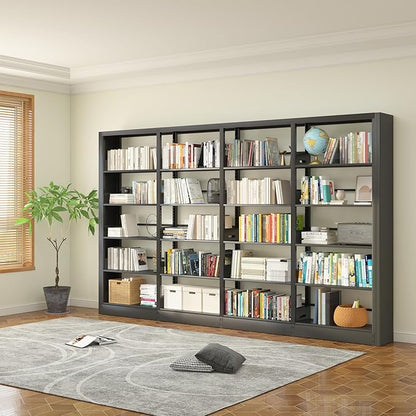 5-Tier Industrial Bookshelf, White Bookcases and Bookshelves, Tall Storage Organizer, Freestanding for Living Room, Bedroom, Home Office, Metal (Black, Bookshelf-4)