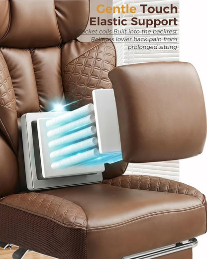 COMHOMA Big and Tall Office Chair Heavy Duty Gaming Chair with Deluxe Embossing Leather High Back Wider Ergonomic Computer Chair with Foot Rest 150°Reclining Pocket Spring Lumbar Support