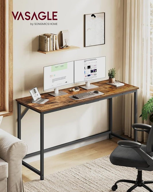 VASAGLE Computer Desk, Office Work Desk, 55.1 x 19.7 x 29.9 Inches, for Study, Bedroom, Home Office, Living Room, Rustic Brown and Ink Black ULWD214K101