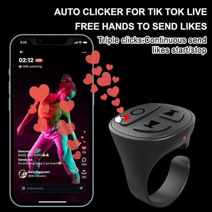 Tiktok Scrolling Ring, Bluetooth Camera Remote Control, Scrolling Ring Remote for iPhone TikTok FB YouTube IG Android Phone, Fingertip Wireless Scroller Page Turner (Black)