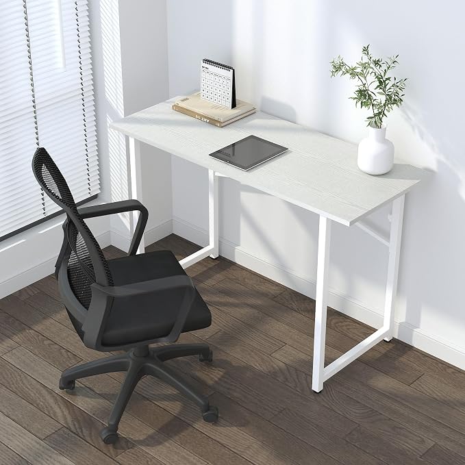 Lutown-Teen Folding Desk 47 inch No Assembly Required Home Office Table, Writing Gaming Computer Camping Desk, White