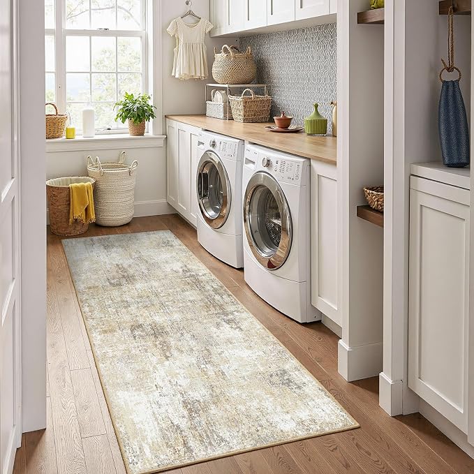 RELEANY Washable Area Rugs 2'x6' Non-Slip Modern Abstract Soft for Living Room Entryway Bedroom Kitchen, Print Pattern, Neutral Brown Gray