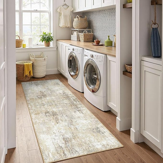 RELEANY Washable Area Rugs 2'x6' Non-Slip Modern Abstract Soft for Living Room Entryway Bedroom Kitchen, Print Pattern, Neutral Brown Gray