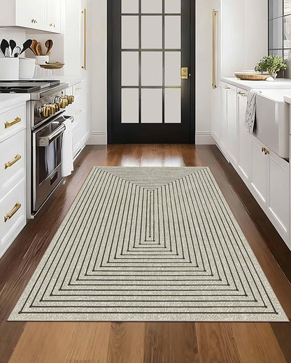 Latte&Fog 3x5 Entryway Rug Indoor, Beige Modern Abstract Washable Area Rug, Boho Non Slip Low Pile Throw Carpet for Indoor Bedroom Bedside, Kitchen, Entry and Living Room - Beige