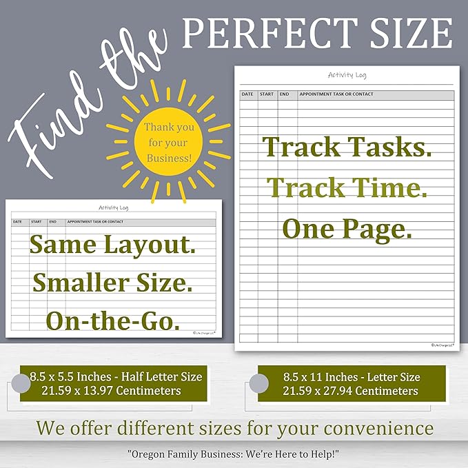 Activity Log Notepads(2 Pack, 50 Pages Each) Pad Planners to List a Task, Action or Contact. A Versatile Work Tool to Track Time & Office Productivity. 8.5 X 5.5, A5 Sheets.
